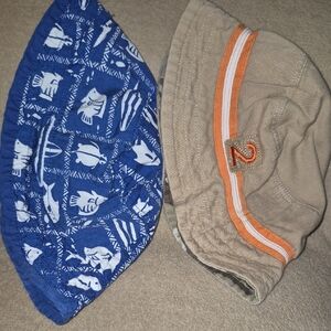 Blue Fish Print & Tan Bucket Hats for Kids - Pack of 2